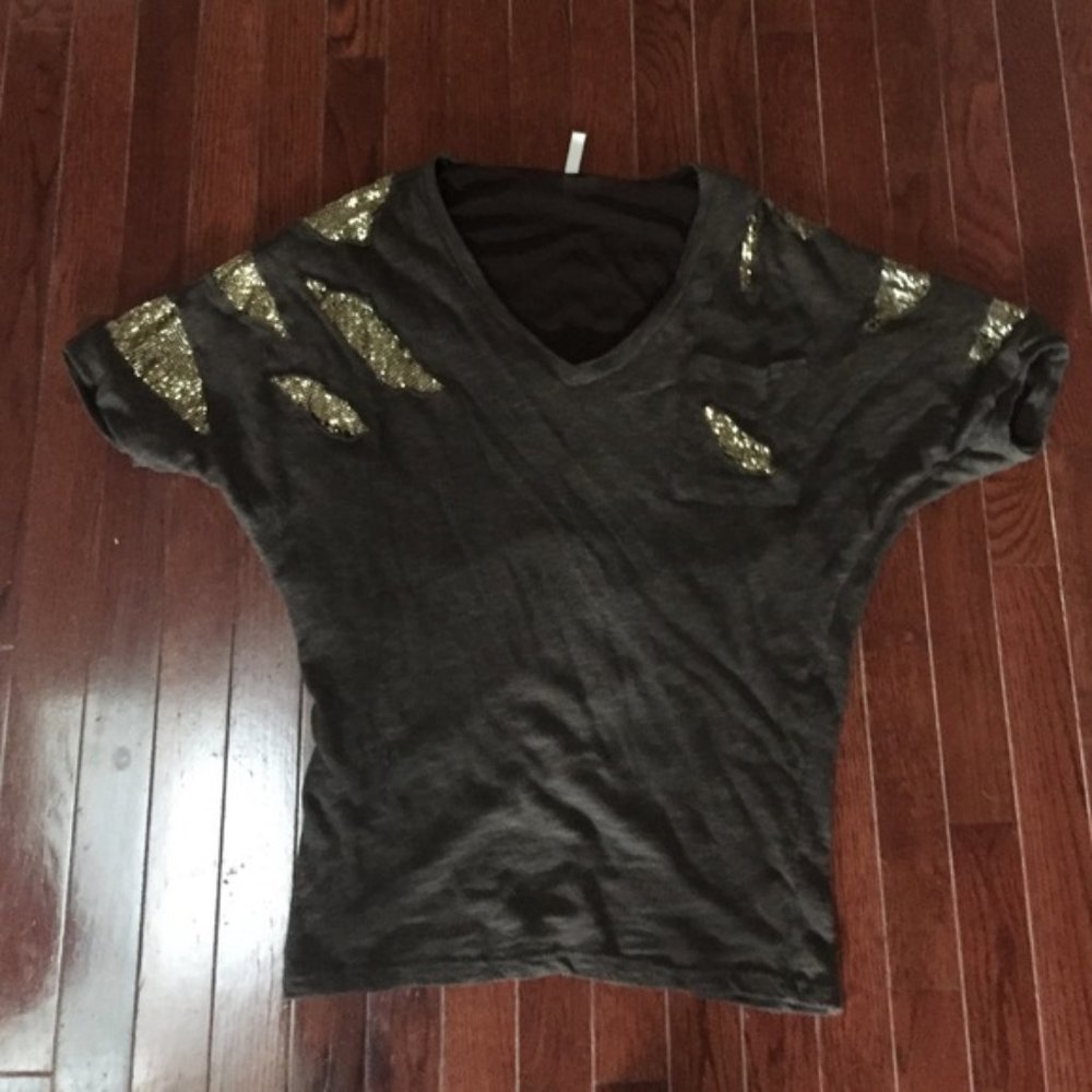 brown beaded accent shirt size small